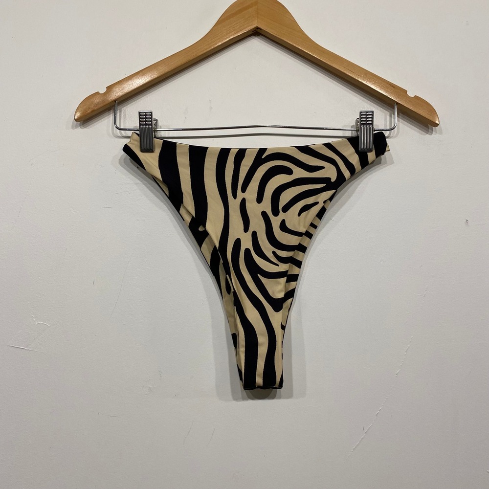 Inamorata‎ Zebra Print High Cut Bikini Bottoms Tan Black Swimwear Made in LA